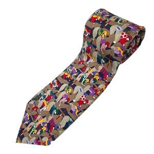 Alynn At the Far Turn Neckwear Neck Tie 100% Silk Horse Racing Patterned